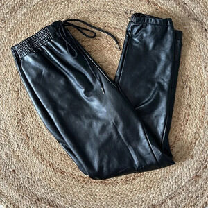 Saints Faux Leather Fleece-Lined Jogger Pants